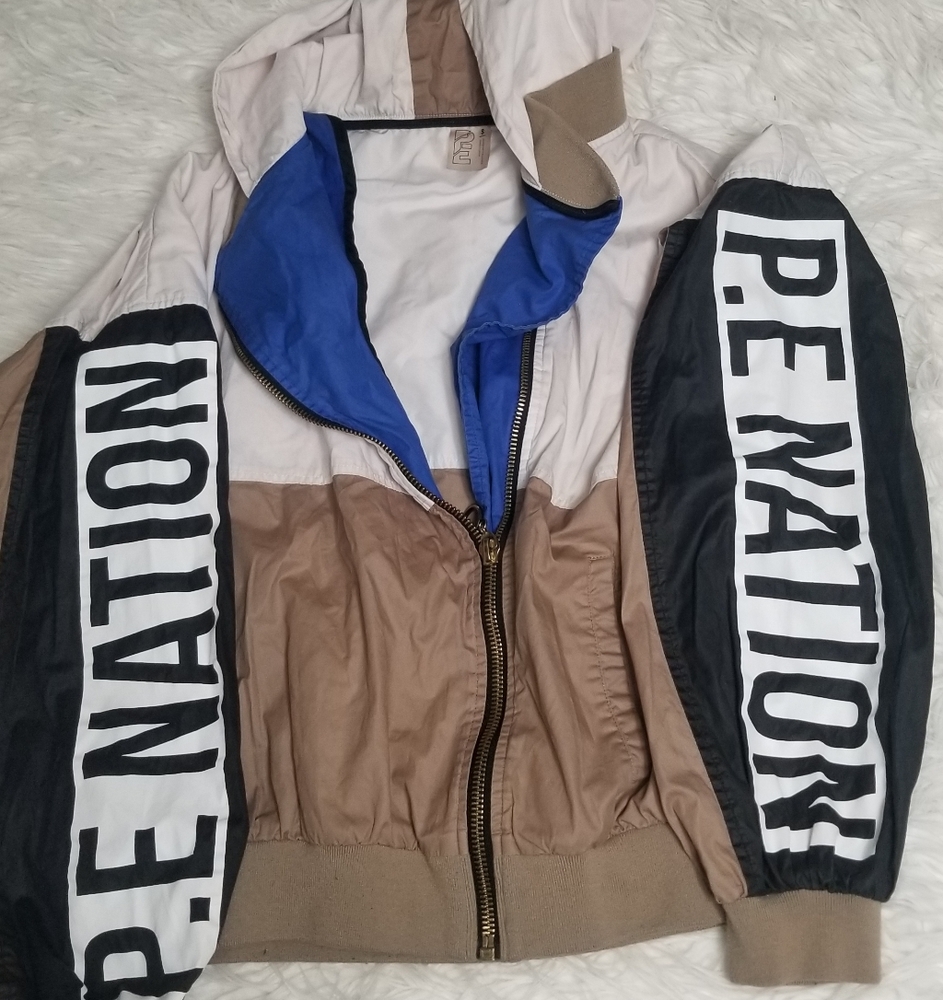 P.E Nation Beige, Black & Blue Colorblock Utility Jacket